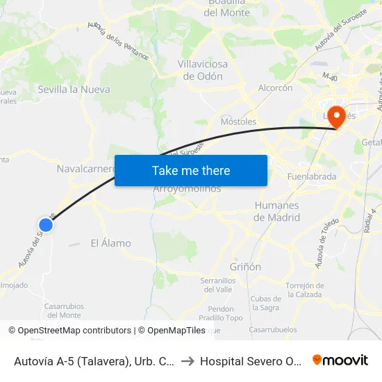 Autovía A-5 (Talavera), Urb. Calypo to Hospital Severo Ochoa map