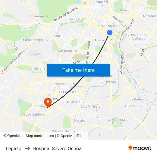 Legazpi to Hospital Severo Ochoa map