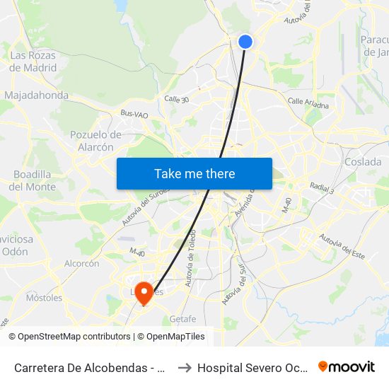 Carretera De Alcobendas - M40 to Hospital Severo Ochoa map