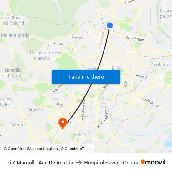 Pi Y Margall - Ana De Austria to Hospital Severo Ochoa map