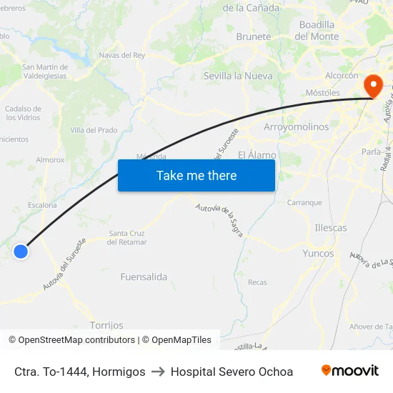 Ctra. To-1444, Hormigos to Hospital Severo Ochoa map