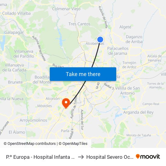 P.º Europa - Hospital Infanta Sofía to Hospital Severo Ochoa map