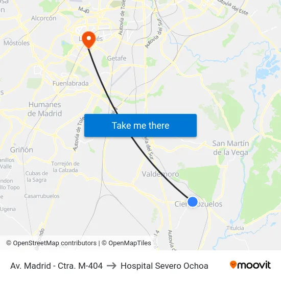 Av. Madrid - Ctra. M-404 to Hospital Severo Ochoa map
