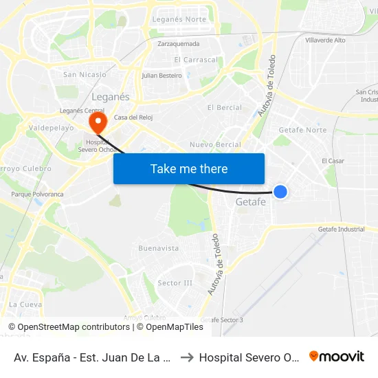 Av. España - Est. Juan De La Cierva to Hospital Severo Ochoa map