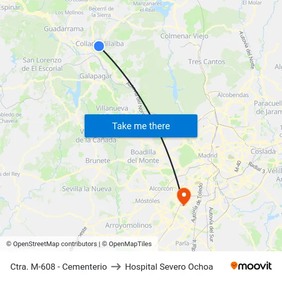 Ctra. M-608 - Cementerio to Hospital Severo Ochoa map