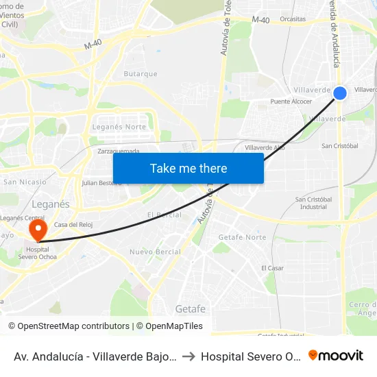 Av. Andalucía - Villaverde Bajo Cruce to Hospital Severo Ochoa map