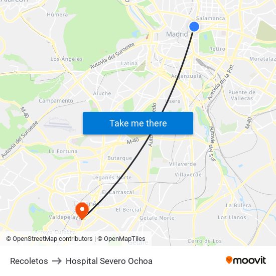 Recoletos to Hospital Severo Ochoa map