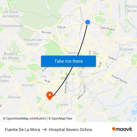 Fuente De La Mora to Hospital Severo Ochoa map