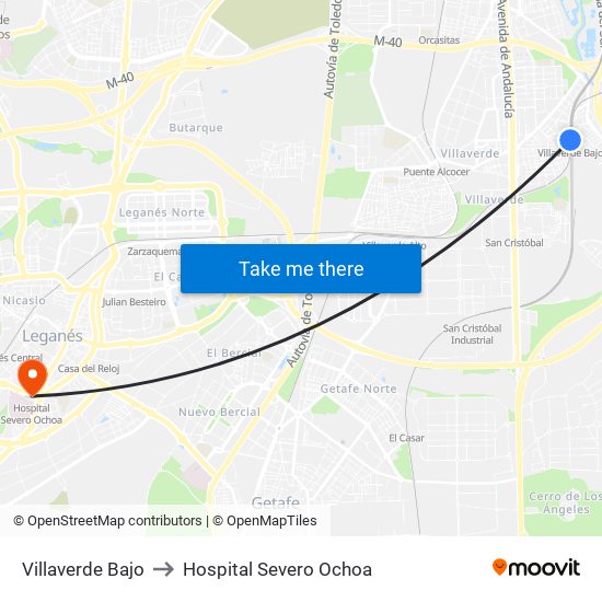 Villaverde Bajo to Hospital Severo Ochoa map