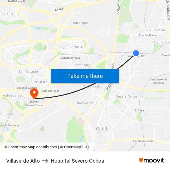 Villaverde Alto to Hospital Severo Ochoa map