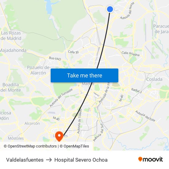 Valdelasfuentes to Hospital Severo Ochoa map