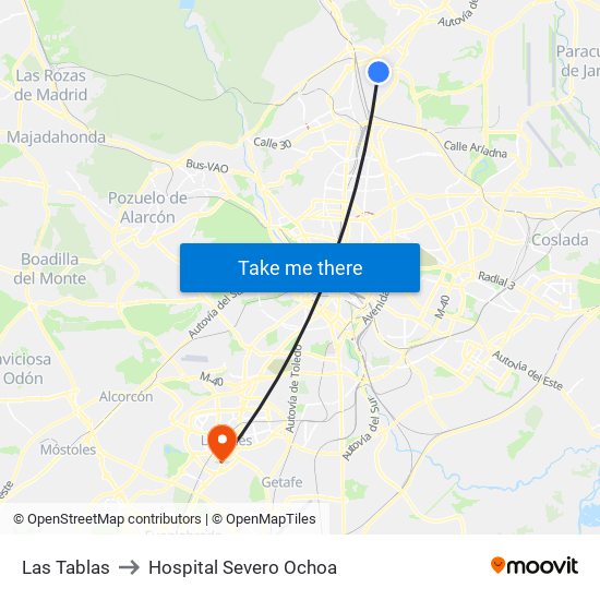 Las Tablas to Hospital Severo Ochoa map