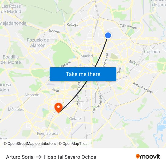 Arturo Soria to Hospital Severo Ochoa map