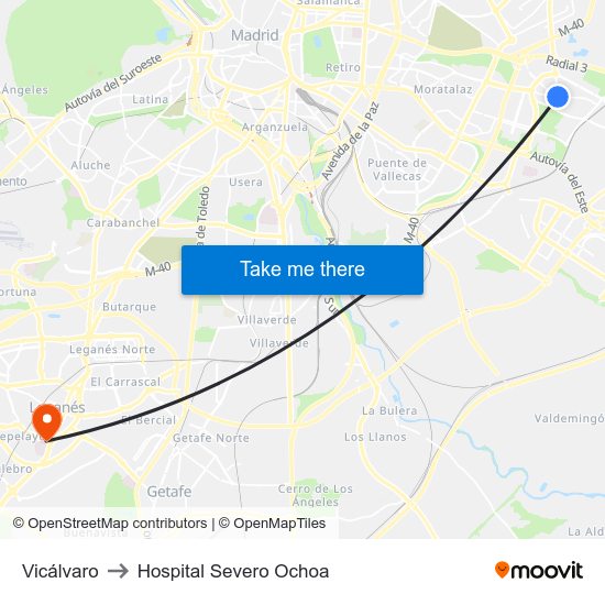Vicálvaro to Hospital Severo Ochoa map