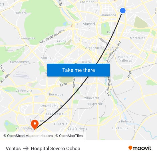 Ventas to Hospital Severo Ochoa map