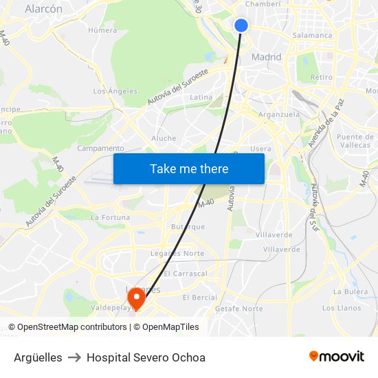 Argüelles to Hospital Severo Ochoa map