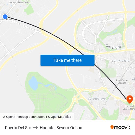 Puerta Del Sur to Hospital Severo Ochoa map