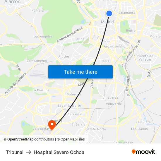 Tribunal to Hospital Severo Ochoa map