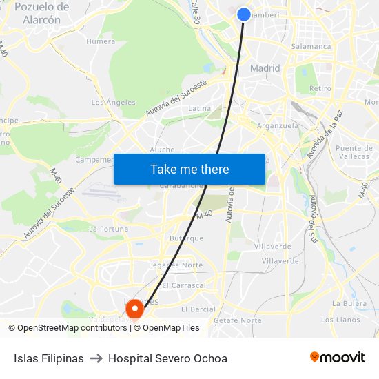 Islas Filipinas to Hospital Severo Ochoa map