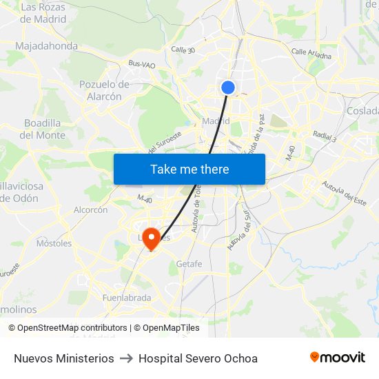 Nuevos Ministerios to Hospital Severo Ochoa map