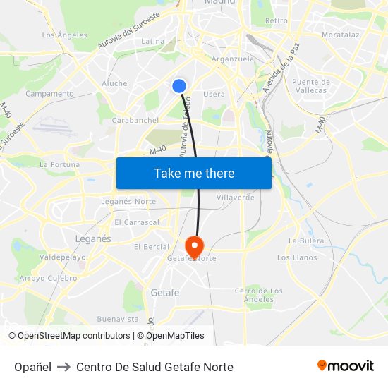 Opañel to Centro De Salud Getafe Norte map