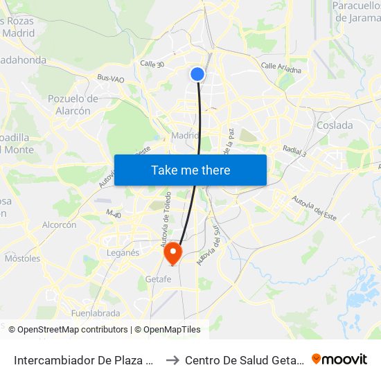 Intercambiador De Plaza De Castilla to Centro De Salud Getafe Norte map