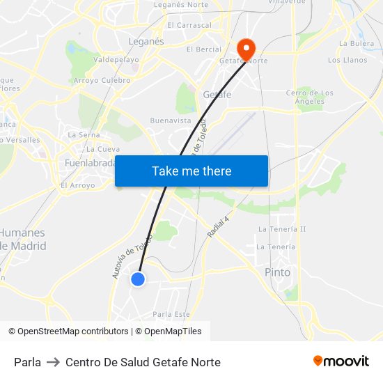Parla to Centro De Salud Getafe Norte map