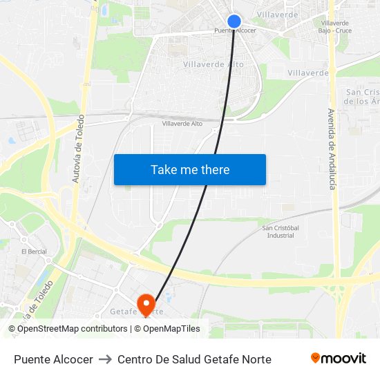 Puente Alcocer to Centro De Salud Getafe Norte map