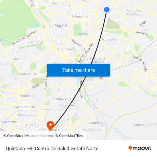 Quintana to Centro De Salud Getafe Norte map