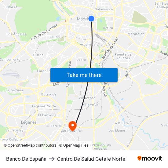 Banco De España to Centro De Salud Getafe Norte map