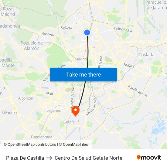 Plaza De Castilla to Centro De Salud Getafe Norte map