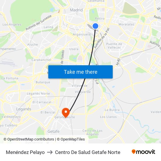 Menéndez Pelayo to Centro De Salud Getafe Norte map