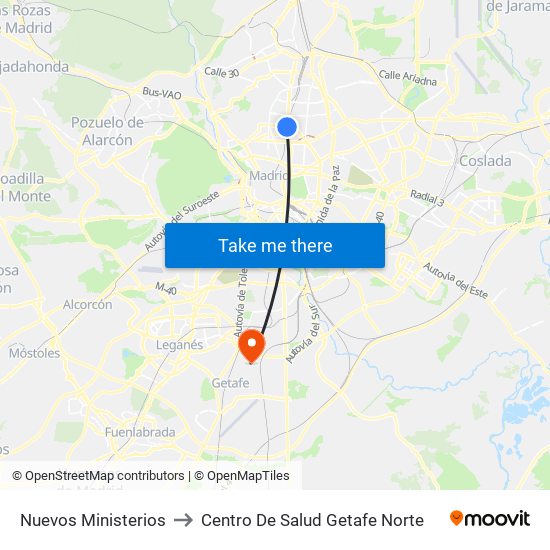 Nuevos Ministerios to Centro De Salud Getafe Norte map