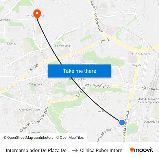 Intercambiador De Plaza De Castilla to Clínica Ruber Internacional map
