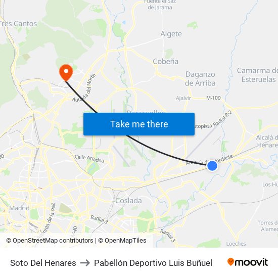 Soto Del Henares to Pabellón Deportivo Luis Buñuel map