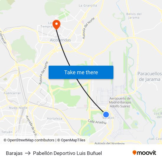 Barajas to Pabellón Deportivo Luis Buñuel map