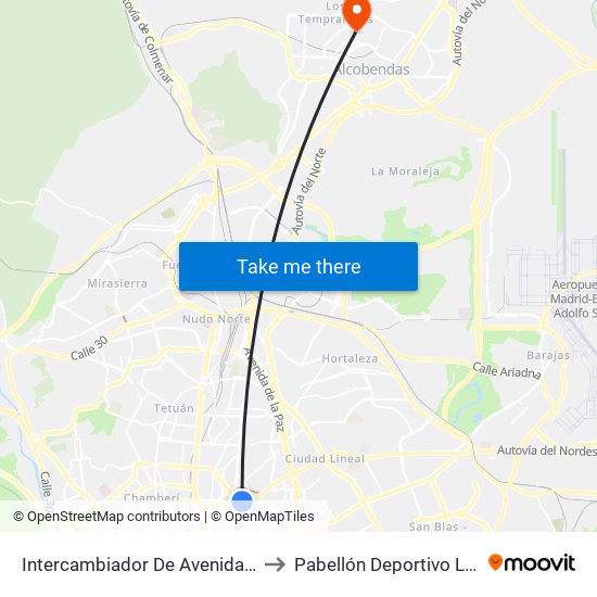 Intercambiador De Avenida De América to Pabellón Deportivo Luis Buñuel map