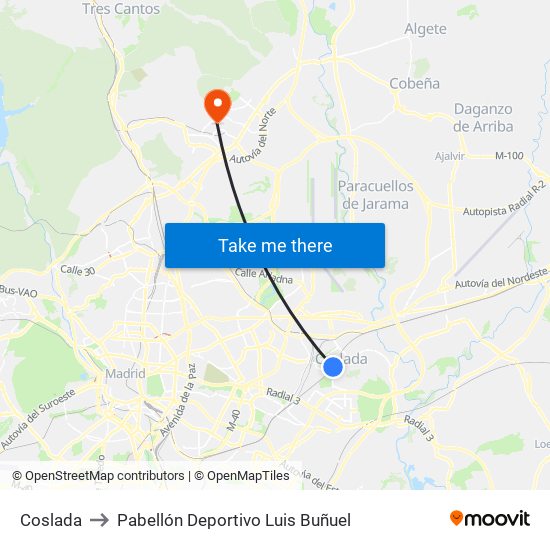 Coslada to Pabellón Deportivo Luis Buñuel map