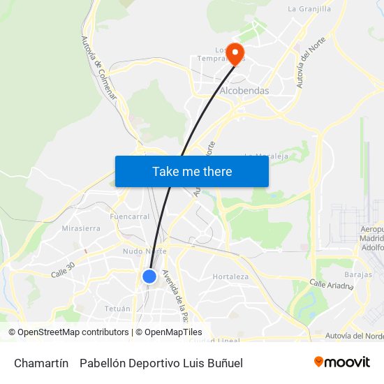 Chamartín to Pabellón Deportivo Luis Buñuel map