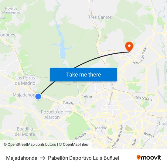 Majadahonda to Pabellón Deportivo Luis Buñuel map