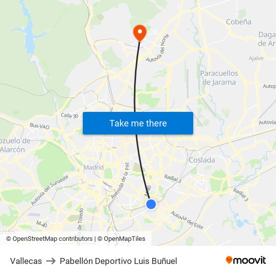 Vallecas to Pabellón Deportivo Luis Buñuel map