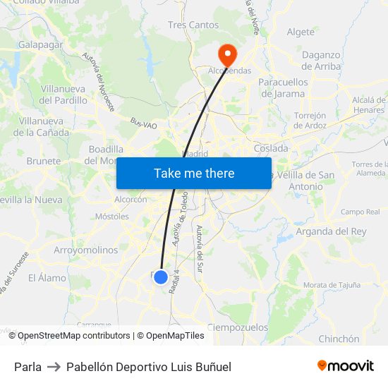 Parla to Pabellón Deportivo Luis Buñuel map