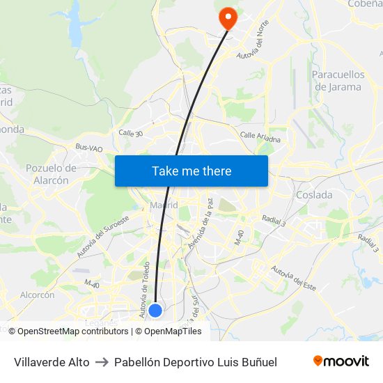 Villaverde Alto to Pabellón Deportivo Luis Buñuel map