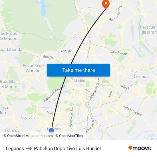 Leganés to Pabellón Deportivo Luis Buñuel map
