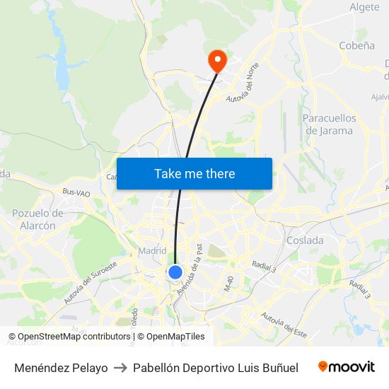 Menéndez Pelayo to Pabellón Deportivo Luis Buñuel map
