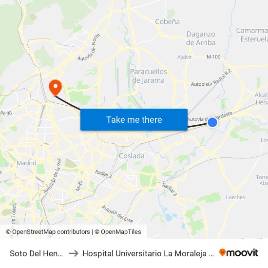 Soto Del Henares to Hospital Universitario La Moraleja Sanitas map