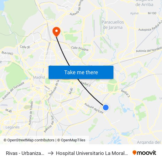 Rivas - Urbanizaciones to Hospital Universitario La Moraleja Sanitas map