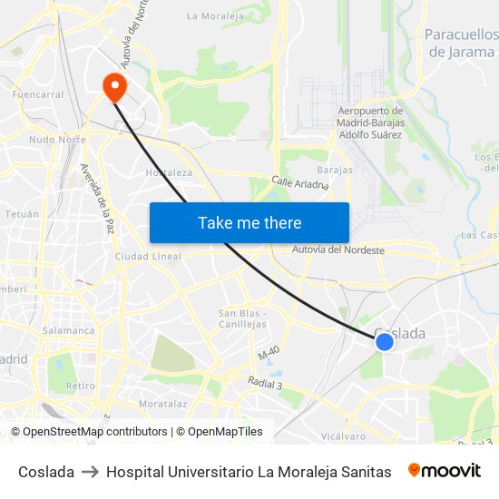 Coslada to Hospital Universitario La Moraleja Sanitas map