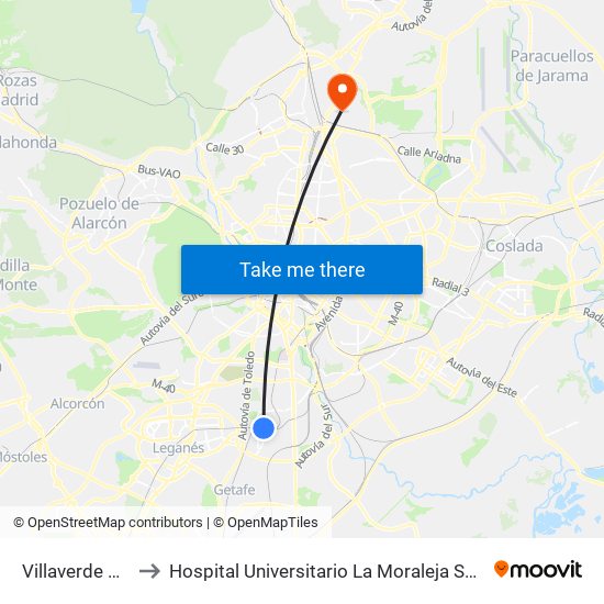 Villaverde Alto to Hospital Universitario La Moraleja Sanitas map