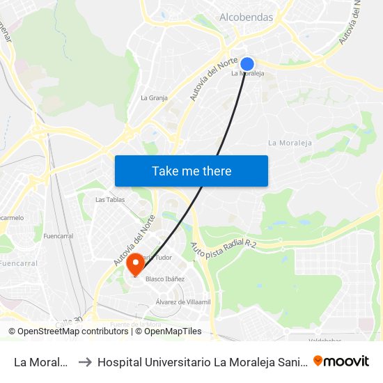 La Moraleja to Hospital Universitario La Moraleja Sanitas map